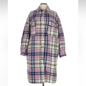 Scoop Plaid Long Coat with Button Closure size M/L
